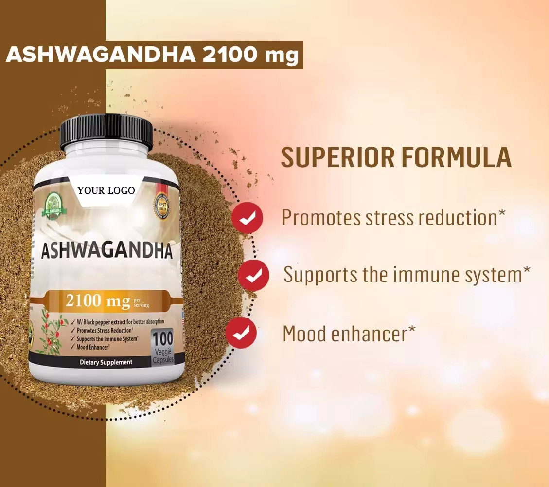 Customized Vegan-Friendly No Binders No Fillers Ashwagandha Extract Capsules Food Supplement For Health