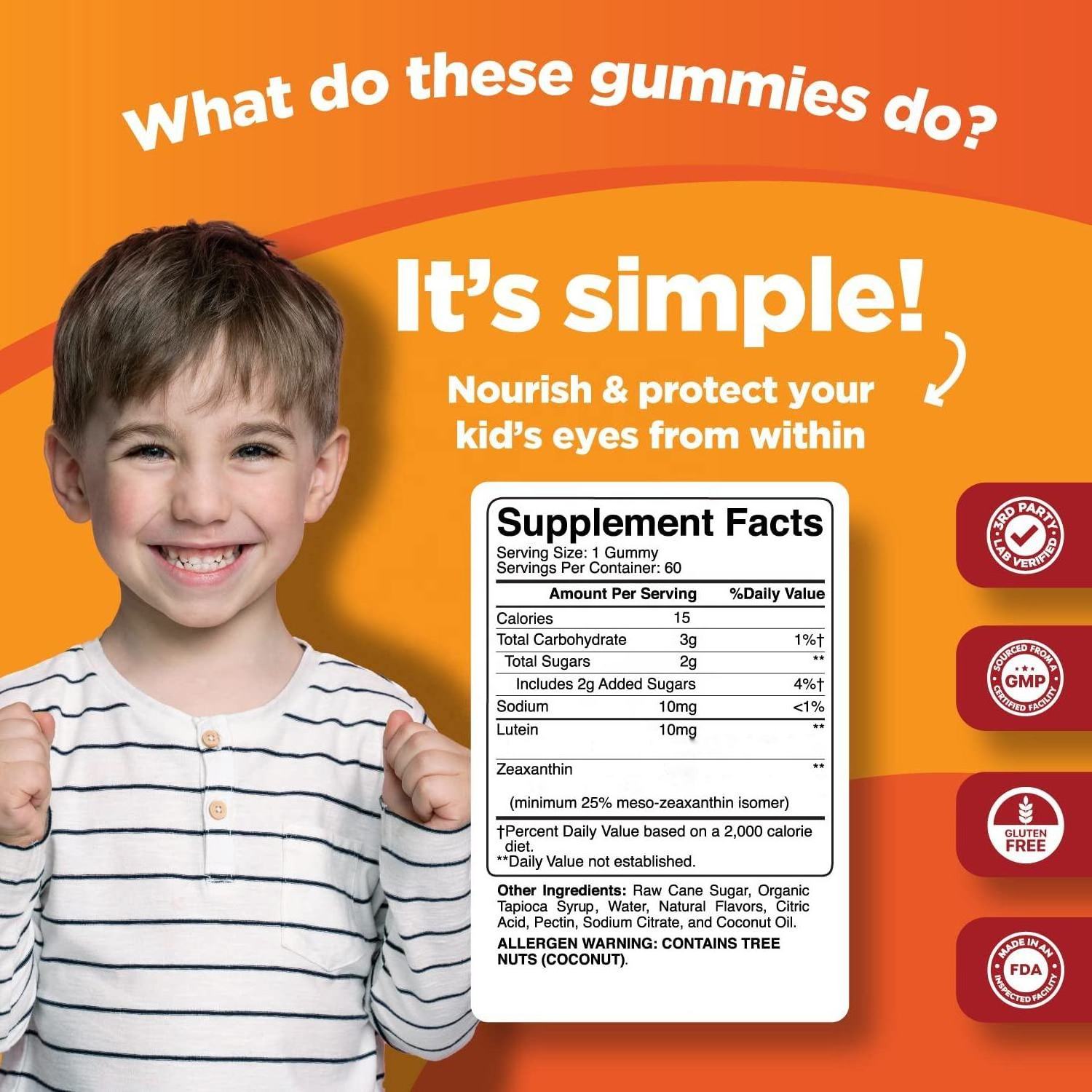 Factory supply 0rganic No Fillers No Binders Eye Supplement Lutein Gummies For Children