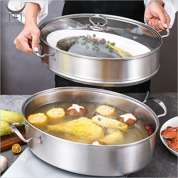 Cook Pot Set Kitchenware Stainless Steel Steamed Fish Pot with Rack Steam Cook Pot