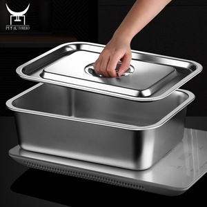 Stainless Steel Food Buffet Flat Tray With Lid Oven Available Steamed Rice Grilled Fish Food Basin Deep Container