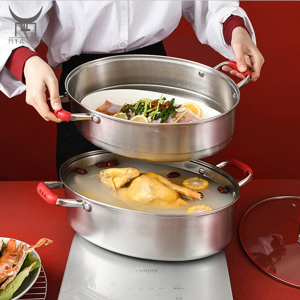 Cook Pot Set Kitchenware Stainless Steel Steamed Fish Pot with Rack Steam Cook Pot