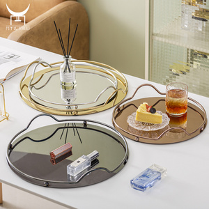 Stainless steel decorative storage luxury vanity tray, perfume & jewelry tray, metal mirror serving tray