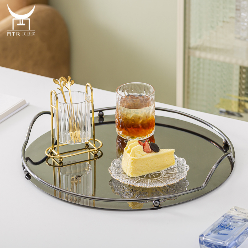 Stainless steel decorative storage luxury vanity tray, perfume & jewelry tray, metal mirror serving tray