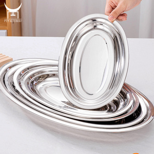 Chinese restaurant food serving tray cooking fish plate fruit plate tray stainless steel oval silver dinner plate