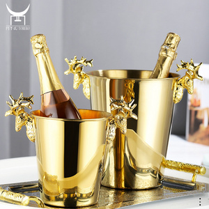 Party KTV Bar Barware Wine and Beverage Cooler with Antler Handle Stainless Steel Ice Bucket for Beer/Champagne