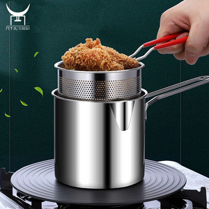 304 Stainless steel deep fryer pot with frying basket set pasta strainer basket for french fries mini cooking tempura pot