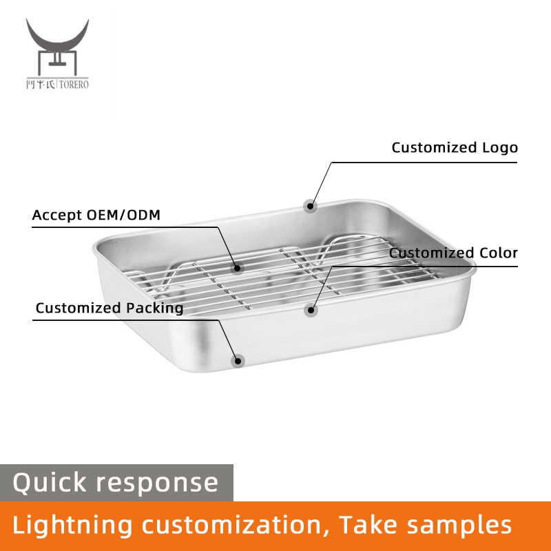 Stainless Steel turkey baking tray sets rectangle with rack deep roaster pan roasting tray storage dish for cake pizza making