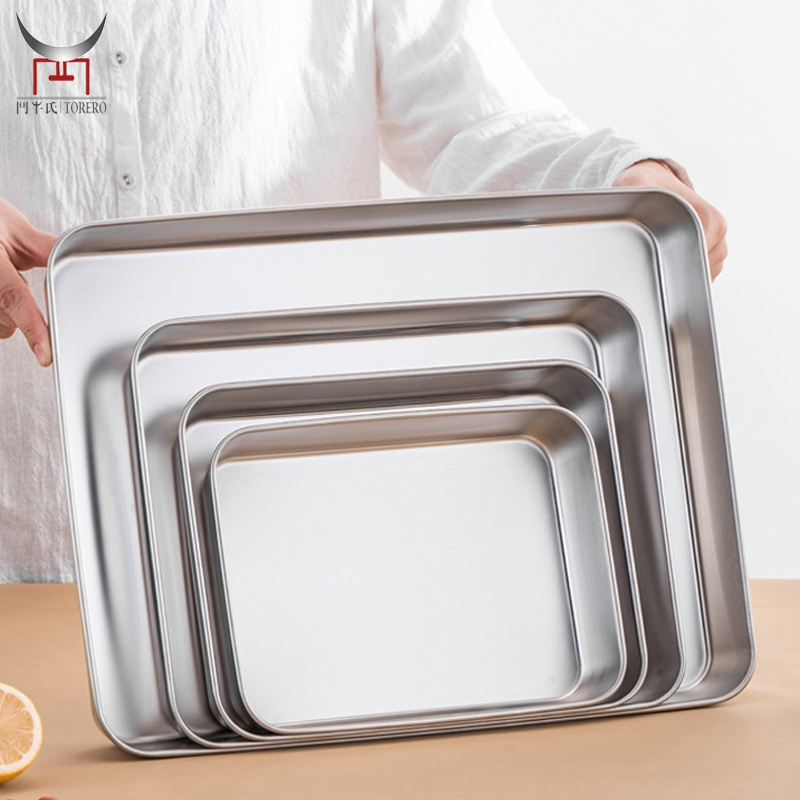 Stainless Steel turkey baking tray sets rectangle with rack deep roaster pan roasting tray storage dish for cake pizza making