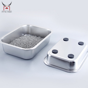 Stainless steel litter box for cat and rabbit with non slip rubber feet metal cat toilet box thickened cat sand box