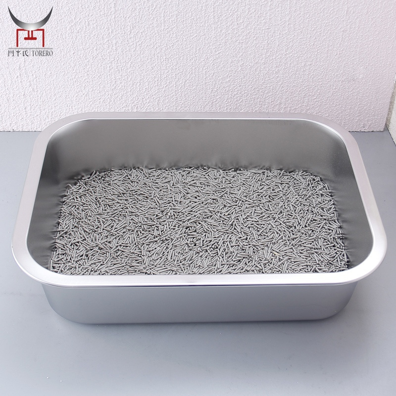 Stainless steel litter box for cat and rabbit with non slip rubber feet metal cat toilet box thickened cat sand box