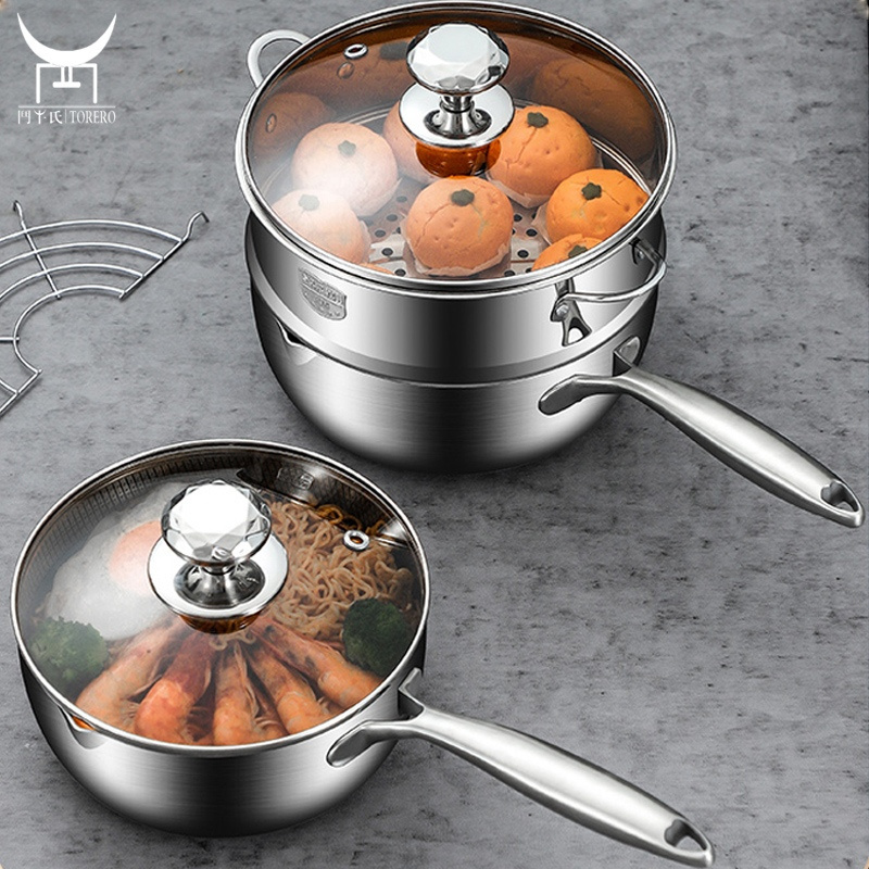 316 Stainless Steel Milk Pot Household Honeycomb Non-stick Baby Food Pot Metal Utensil Fryer Saucepan With Steamer Frying Pan