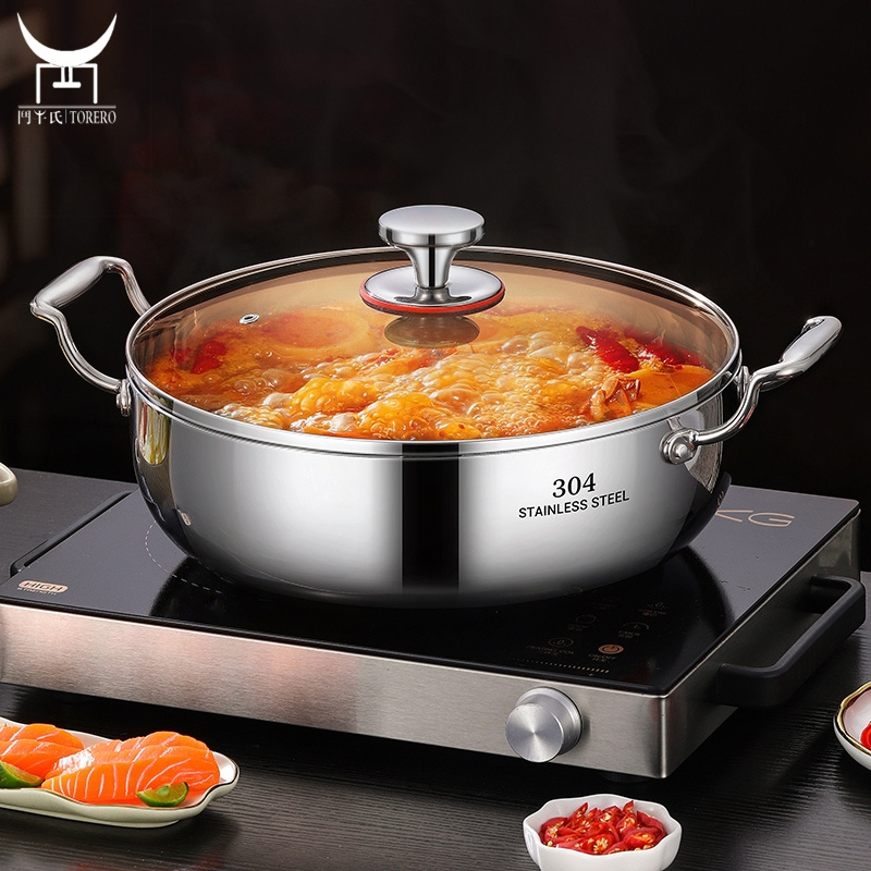 Stainless Steel Soup Pot Multifunctional Household Stock Cooking Pot With Handle Glass Cover For Stew Soup Kitchen Hot Pot