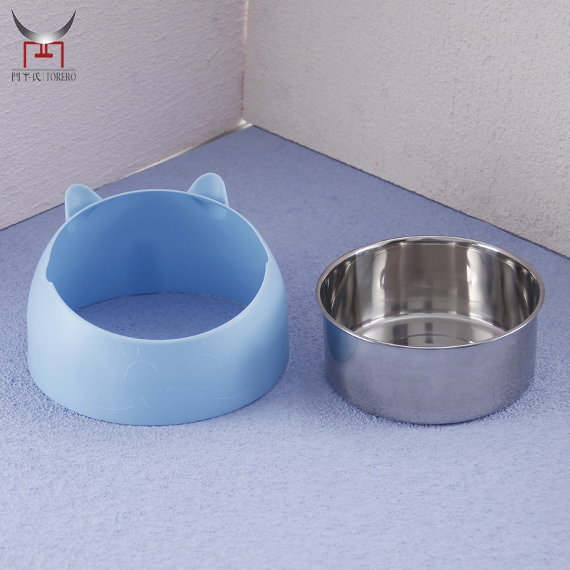 Stainless Steel Tilted Raised Cat Food Bowl Cat Ears Design Feeder Pet Food Water Supplies For Small Dogs Puppy