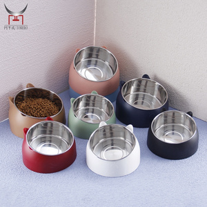 Stainless Steel Tilted Raised Cat Food Bowl Cat Ears Design Feeder Pet Food Water Supplies For Small Dogs Puppy