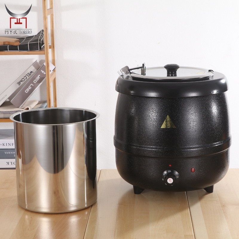 Black color iron soup kettle warmer catering buffet 10L 13L stainless steel electric hot soup heating pot