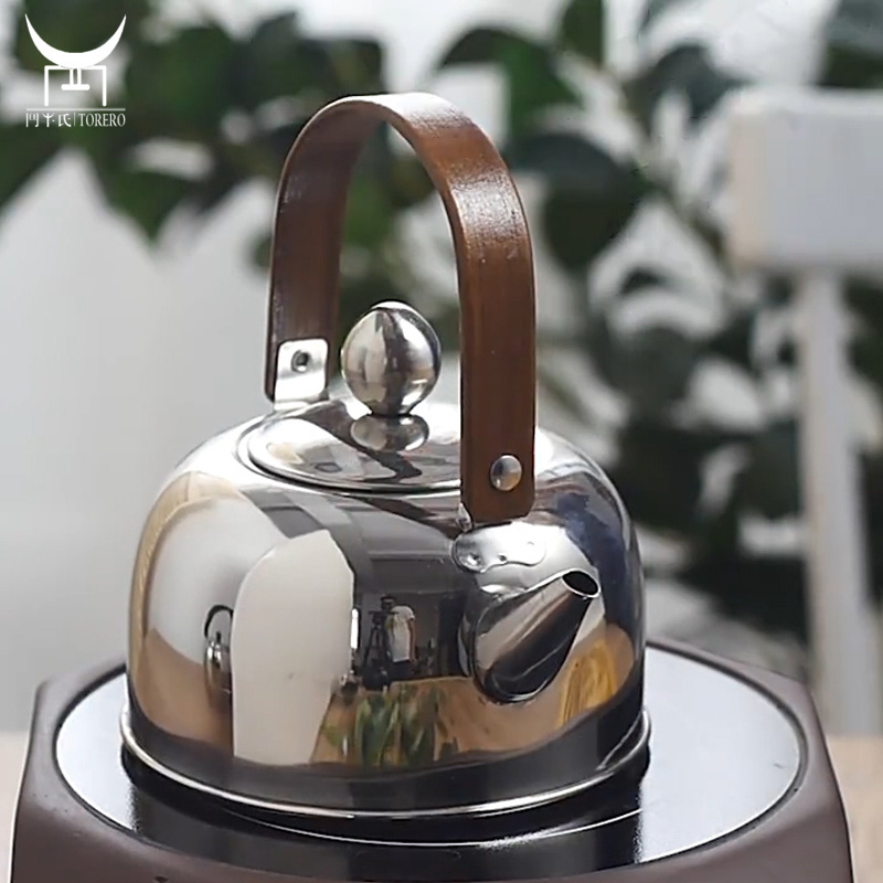 Elegant Outdoor Camping Or Indoor Stainless Steel Tea Kettle Coffee Water Kettle with Wood Handle