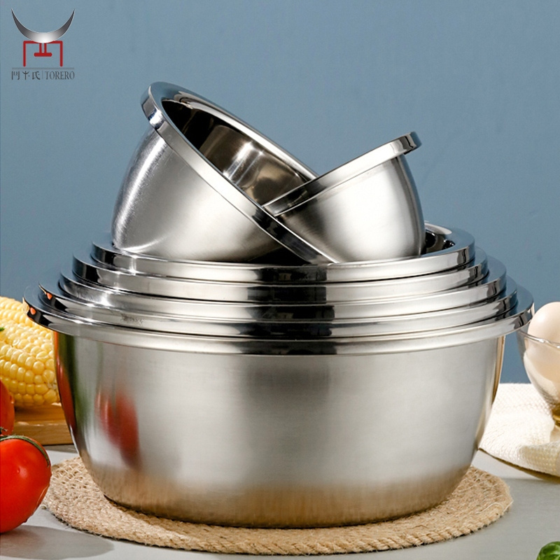 Stainless steel deep basin set salad mixing bowl set with drain basket colanders basin for washing fruit vegetable kitchen tool