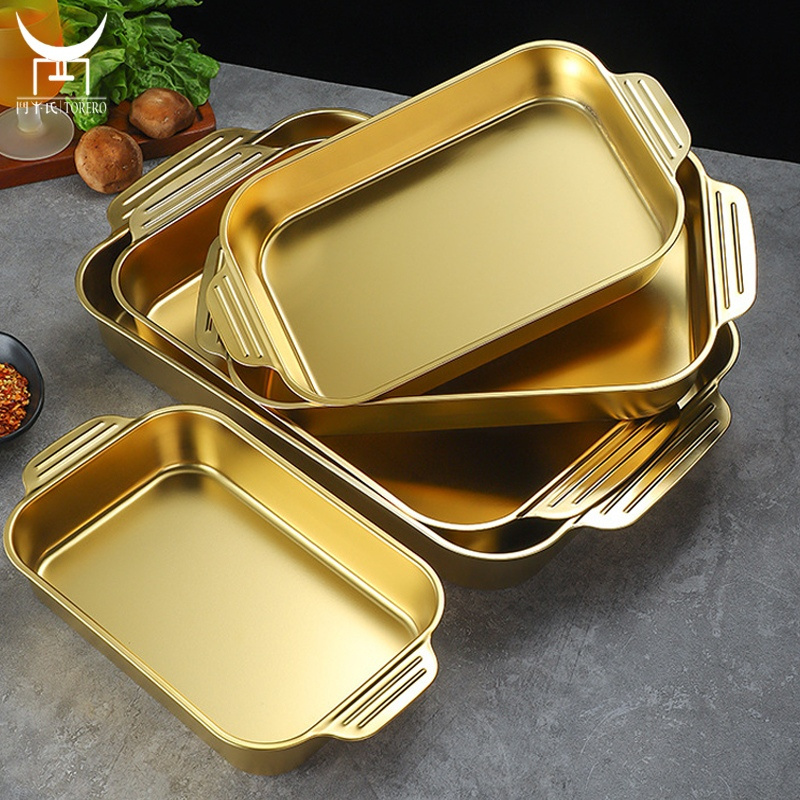 Stainless Steel Grill Pan Oven Tray Snack Tray Seafood Serving Plate Fish Pan Dinner Vegetable Restaurant Food Plate Set