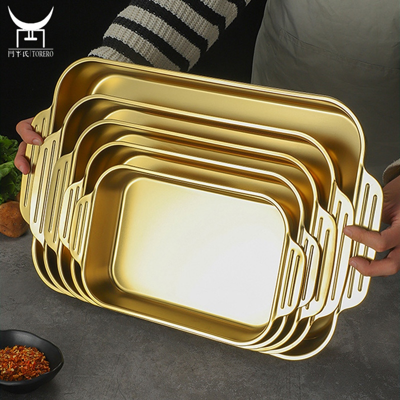 Stainless Steel Grill Pan Oven Tray Snack Tray Seafood Serving Plate Fish Pan Dinner Vegetable Restaurant Food Plate Set