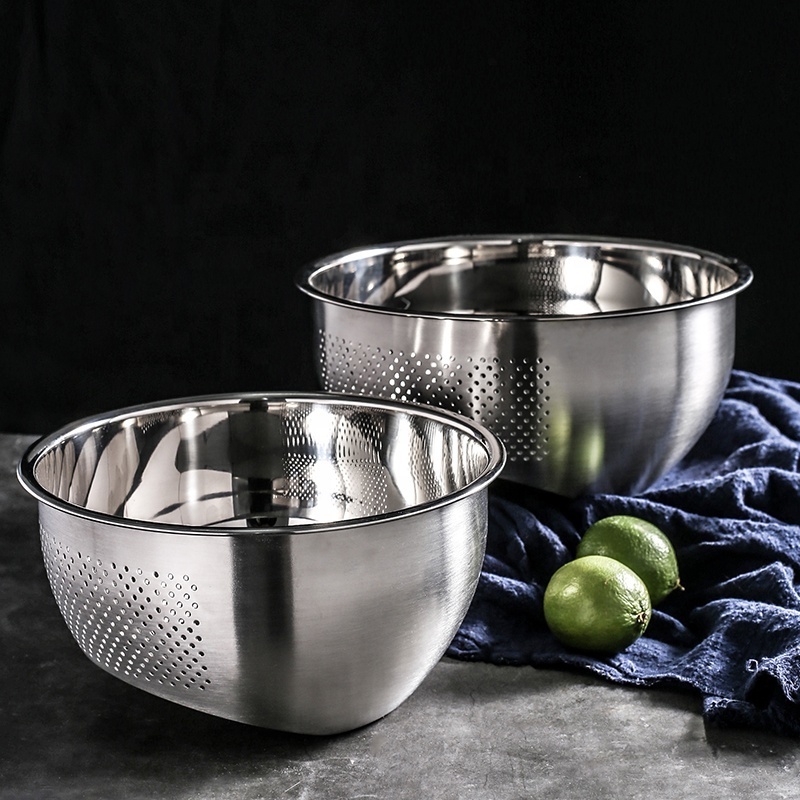 Vegetable fruit rice washing bowl with drainer cooking utensil stainless steel rice strainer colander