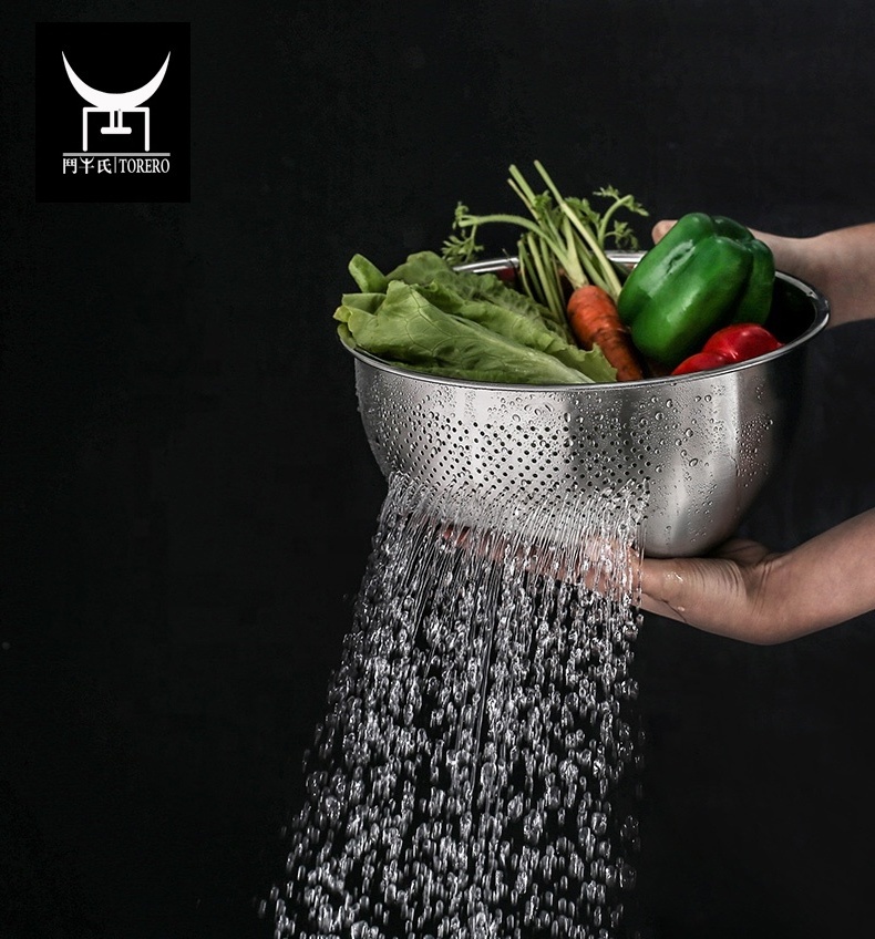 Vegetable fruit rice washing bowl with drainer cooking utensil stainless steel rice strainer colander