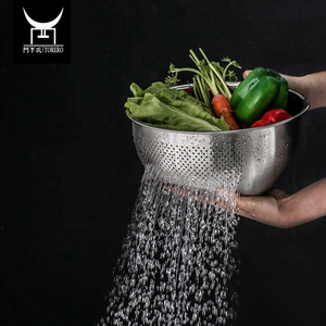 Vegetable fruit rice washing bowl with drainer cooking utensil stainless steel rice strainer colander