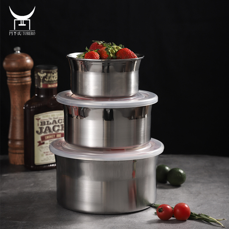 Round leak proof airtight food box reusable containers lunch box 304 stainless steel storage box with lid