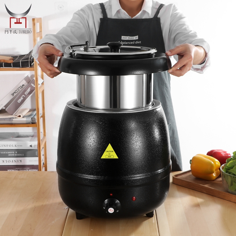 Black color iron soup kettle warmer catering buffet 10L 13L stainless steel electric hot soup heating pot