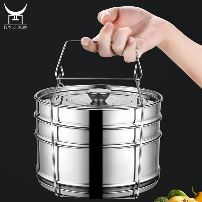 304 Stainless Steel Stackable Cooker Separator 3 Tier Food Instant Steamers basket Pot Accessories Portable Lunch Box