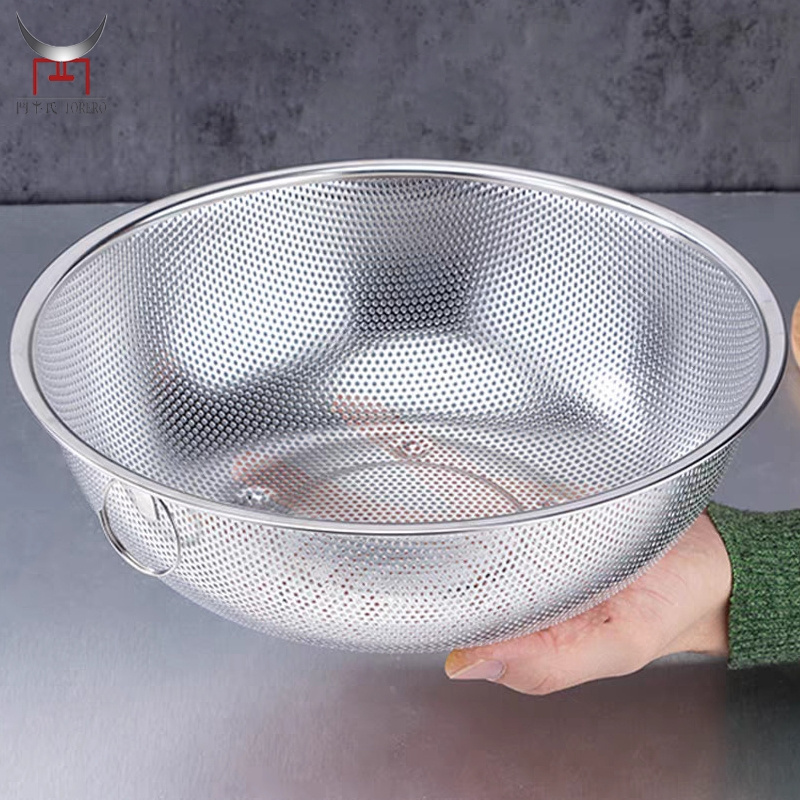 Stainless Steel Mesh Micro-Perforated Strainer Colander Set Drain Basket With Double Handles Fast Draining Colander