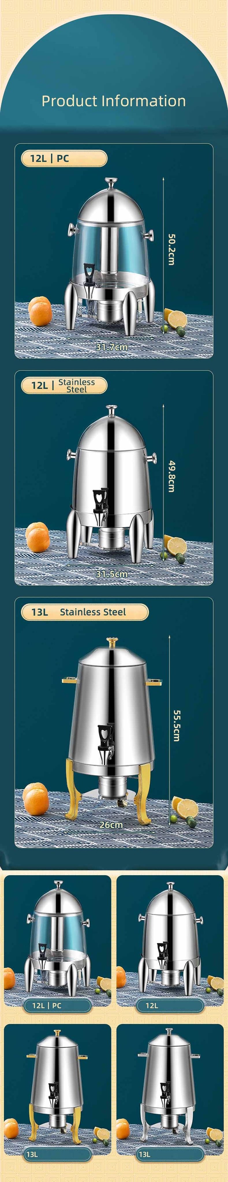 Stainless Steel Coffee Chafer Urn Commercial Chilled Juice Milk Water Hot Drinks Beverage Dispenser For Breakfast Buffet