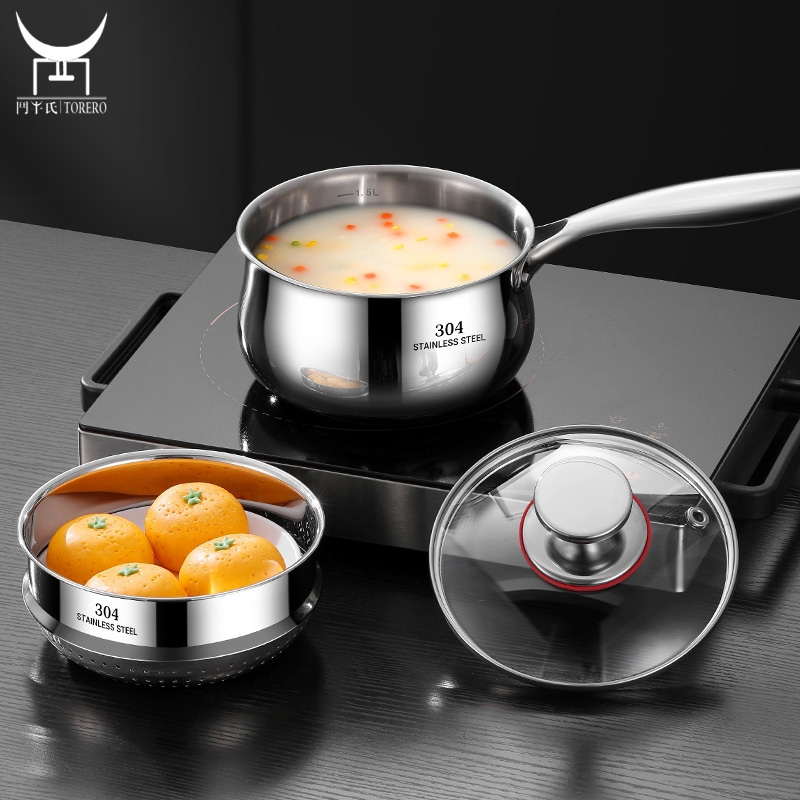 304 Stainless Steel Small Milk Pan Mini Steamer Cooking Pot With Lid Home Cooker For Baby Food Supplement Stew Soup Noodles