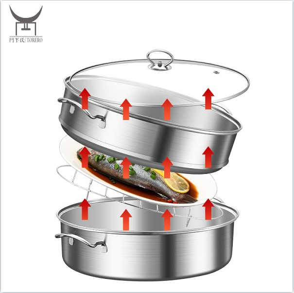 Cook Pot Set Kitchenware Stainless Steel Steamed Fish Pot with Rack Steam Cook Pot