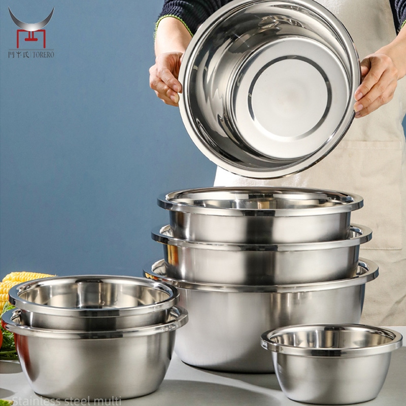 Stainless steel deep basin set salad mixing bowl set with drain basket colanders basin for washing fruit vegetable kitchen tool