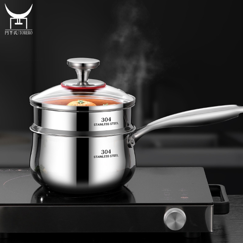 304 Stainless Steel Small Milk Pan Mini Steamer Cooking Pot With Lid Home Cooker For Baby Food Supplement Stew Soup Noodles