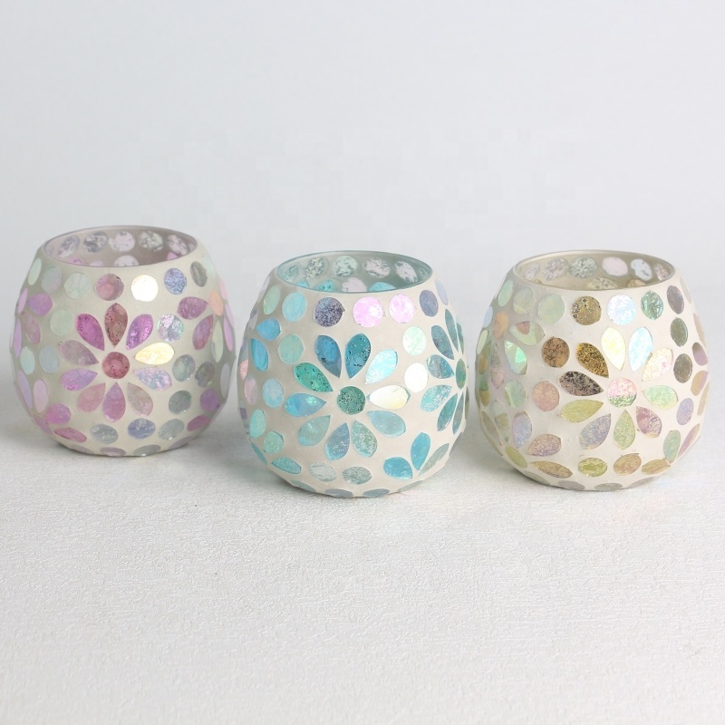 Handmade Mosaic Candle Jars Glass Candle Container Mosaic Tea Light Candle Holder Glass