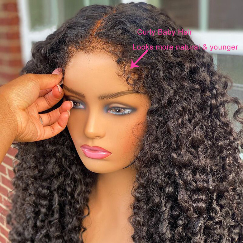 Brazilian hair swiss hd lace frontal wig,kinky curly human hair wig for women,pre pluck lace wig with curly baby hair