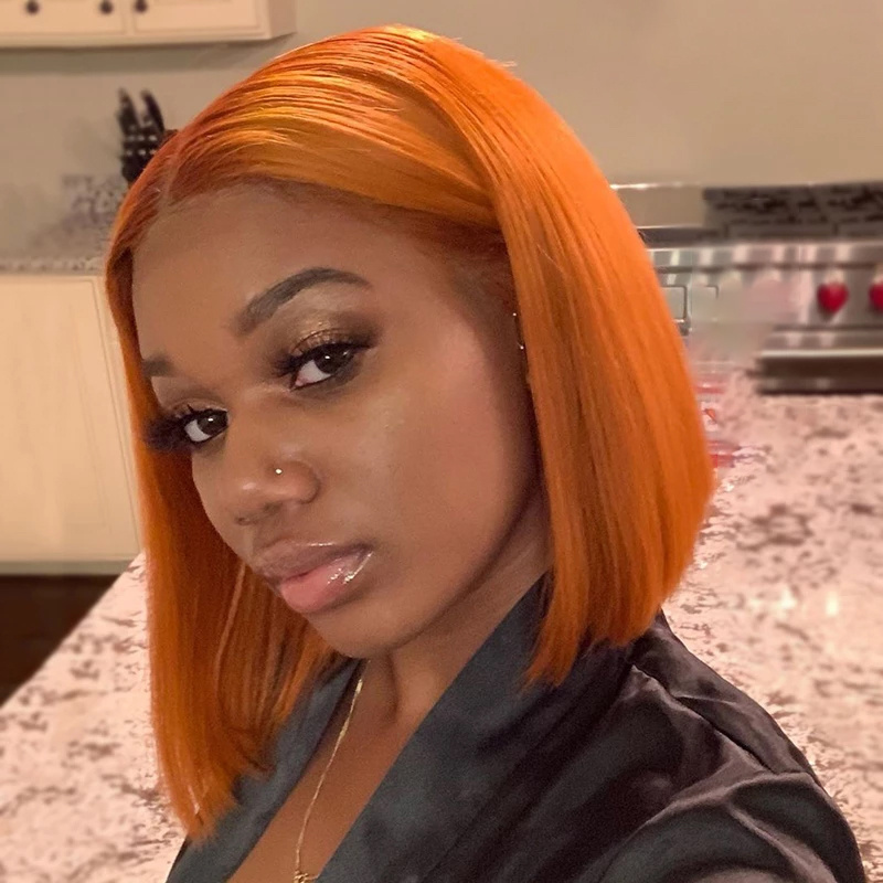 Hot Sale Brazilian Hair Cuticle Aligned Bob Lace Human Hair Wig,13X4 Lace Front Closure 350 Orange Color Wig For Black Women