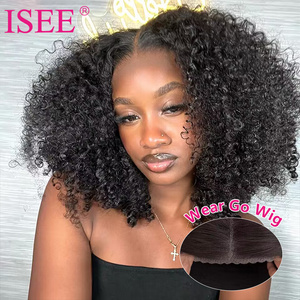 ISEE Cheap Bleached Knots Wear Go Glueless Wig Mongolian Kinky Curly HD Lace Hair Wigs Pre Cut Lace Pre Plucked Hairline Wig