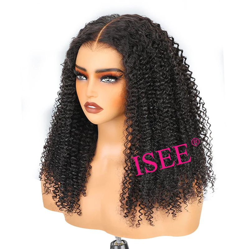 ISEE Cheap Bleached Knots Wear Go Glueless Wig Mongolian Kinky Curly HD Lace Hair Wigs Pre Cut Lace Pre Plucked Hairline Wig