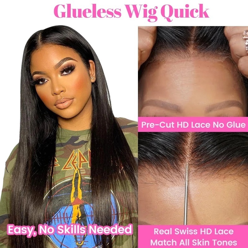 ISEE 100% No Glue Ready To Go Wigs HD Swiss Lace Closure Human Hair Wigs For Black Women Dome Cap Real Glueless Wear And Go Wigs