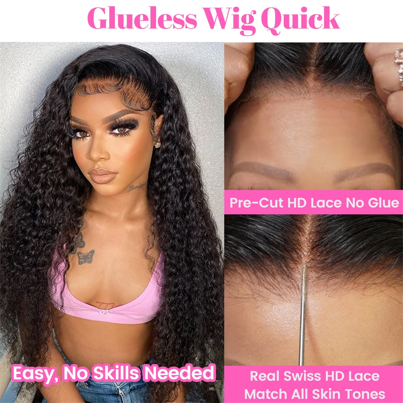 ISEE Cheap Bleached Knots Wear Go Glueless Wig Mongolian Kinky Curly HD Lace Hair Wigs Pre Cut Lace Pre Plucked Hairline Wig