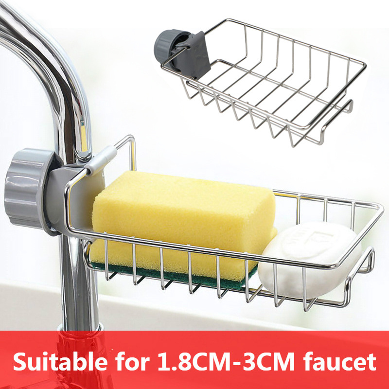 Stainless steel kitchen storage shelf draining faucet storage rack for sponge soap holder