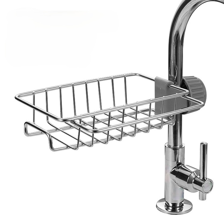 Stainless steel kitchen storage shelf draining faucet storage rack for sponge soap holder