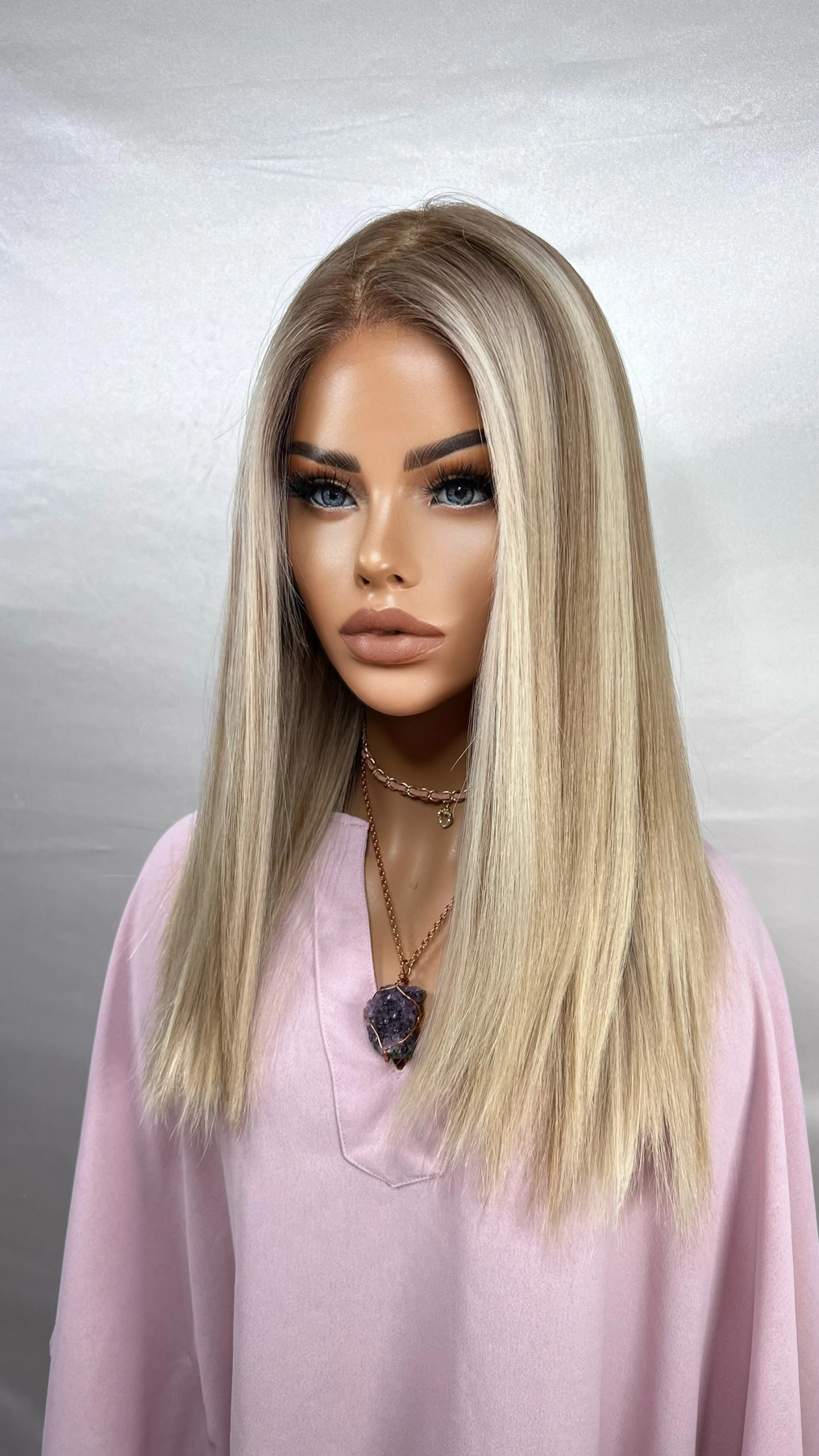 Stock Brown Highlights Honey Blonde Lace Wig Premium 100% European Cuticle Virgin Human Hair Jewish Wigs