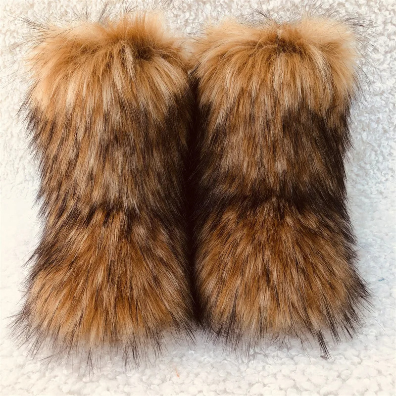 outside raccoon thigh high full cover winter white snow faux mongolian women fur boots with fur