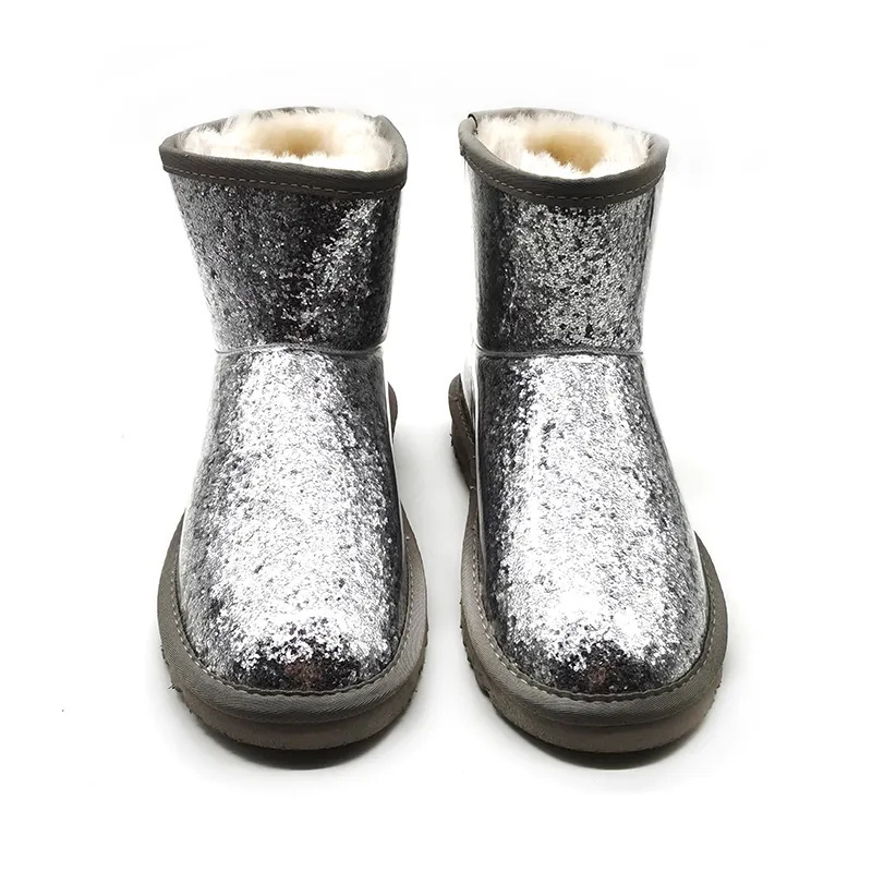 Ankle high sparkly glitter dazzling  sheep skin fur snow anti water winter faux fur women's boots