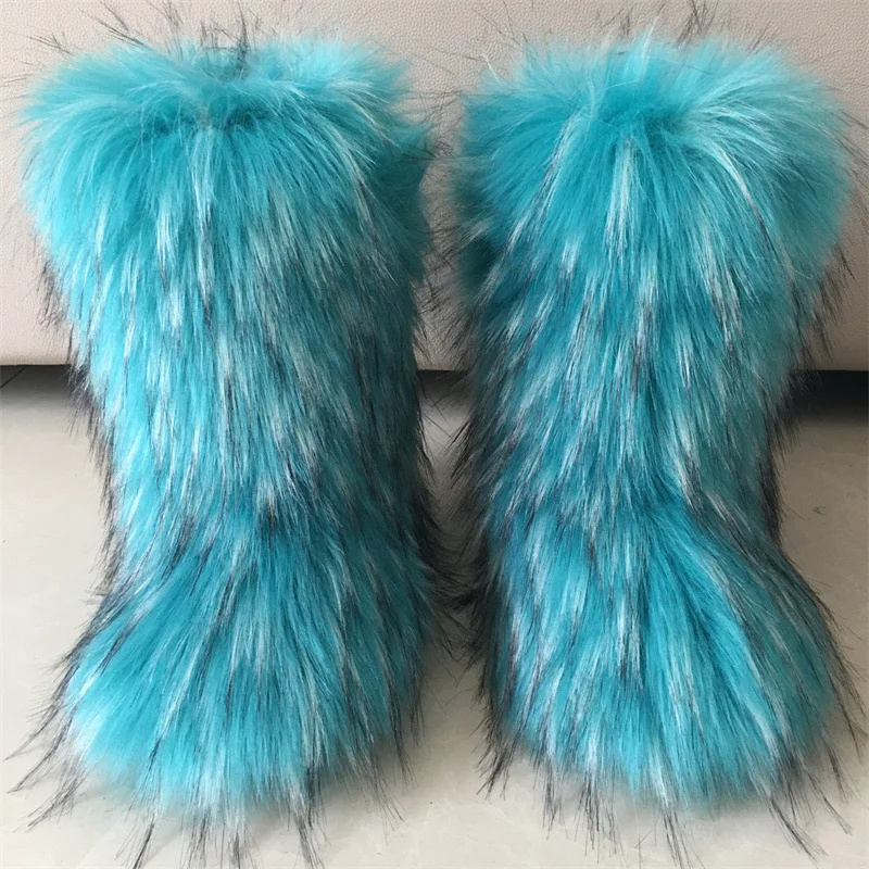 outside raccoon thigh high full cover winter white snow faux mongolian women fur boots with fur