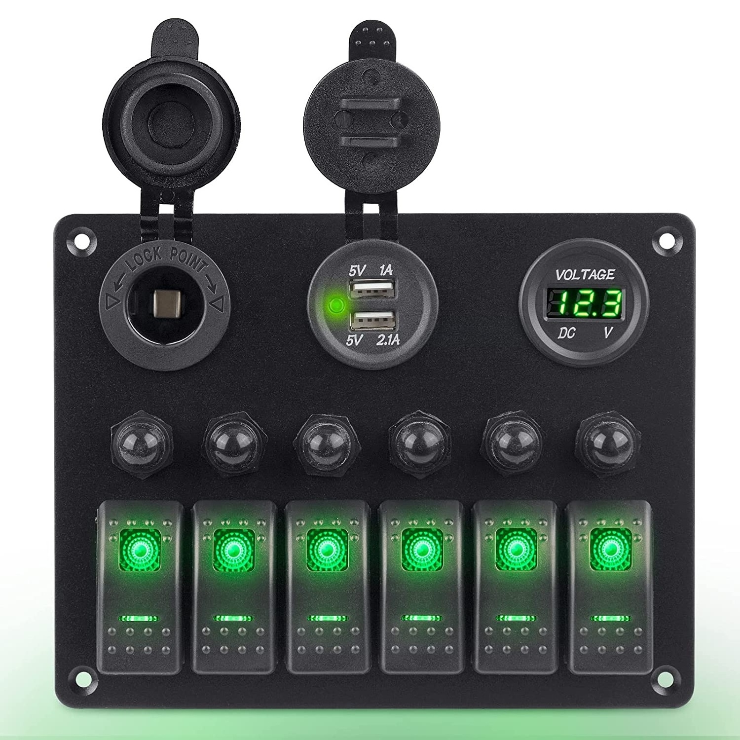 Marine Boat Car 6 Gang ON-Off Waterproof Rocker Switch Panel with12V/24V Circuit Breaker LED Voltmeter