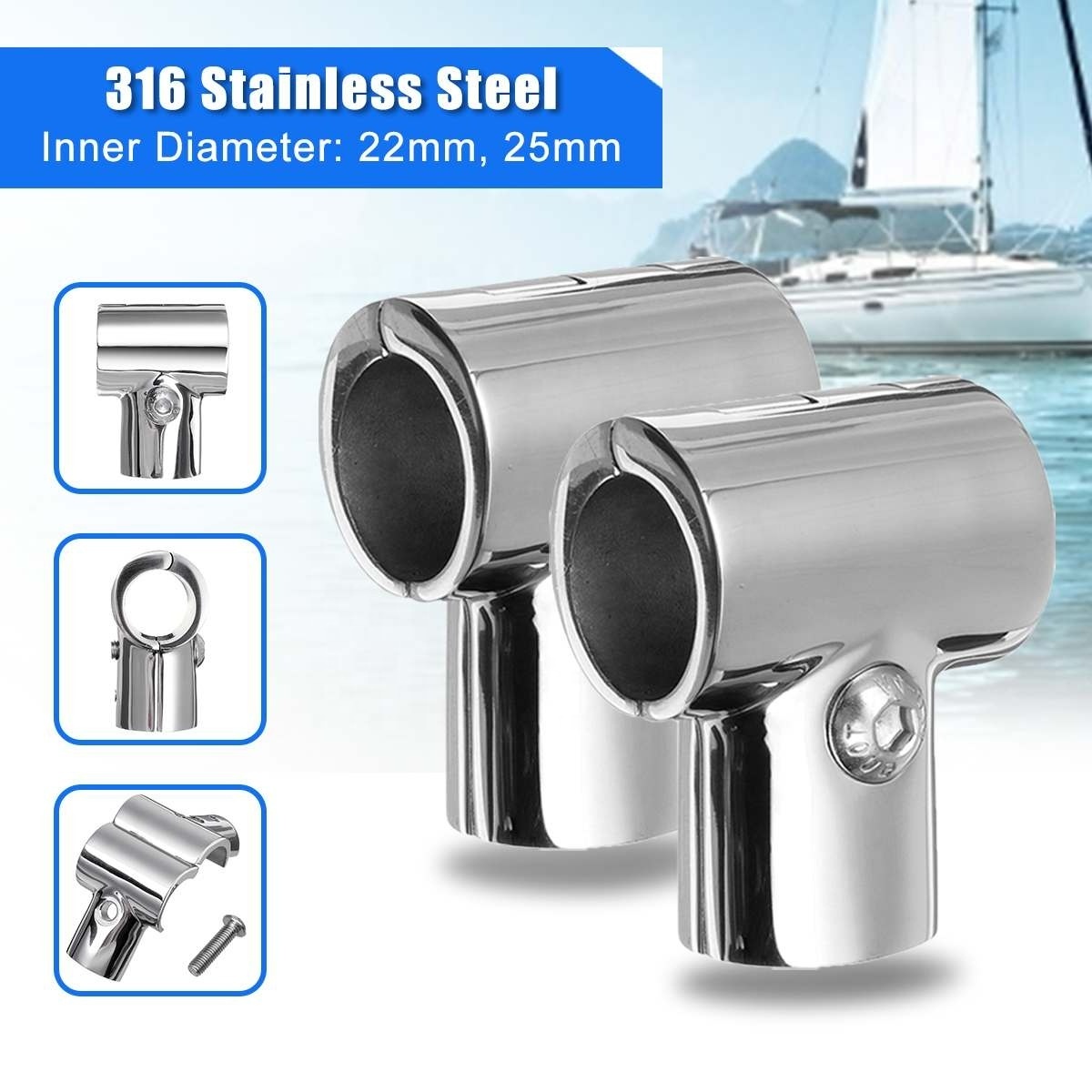 22mm 25mm 90 degree T/Tee hinged pipe connector  ID Separable 316 Stainless Steel Boat Hand Rail Accessories